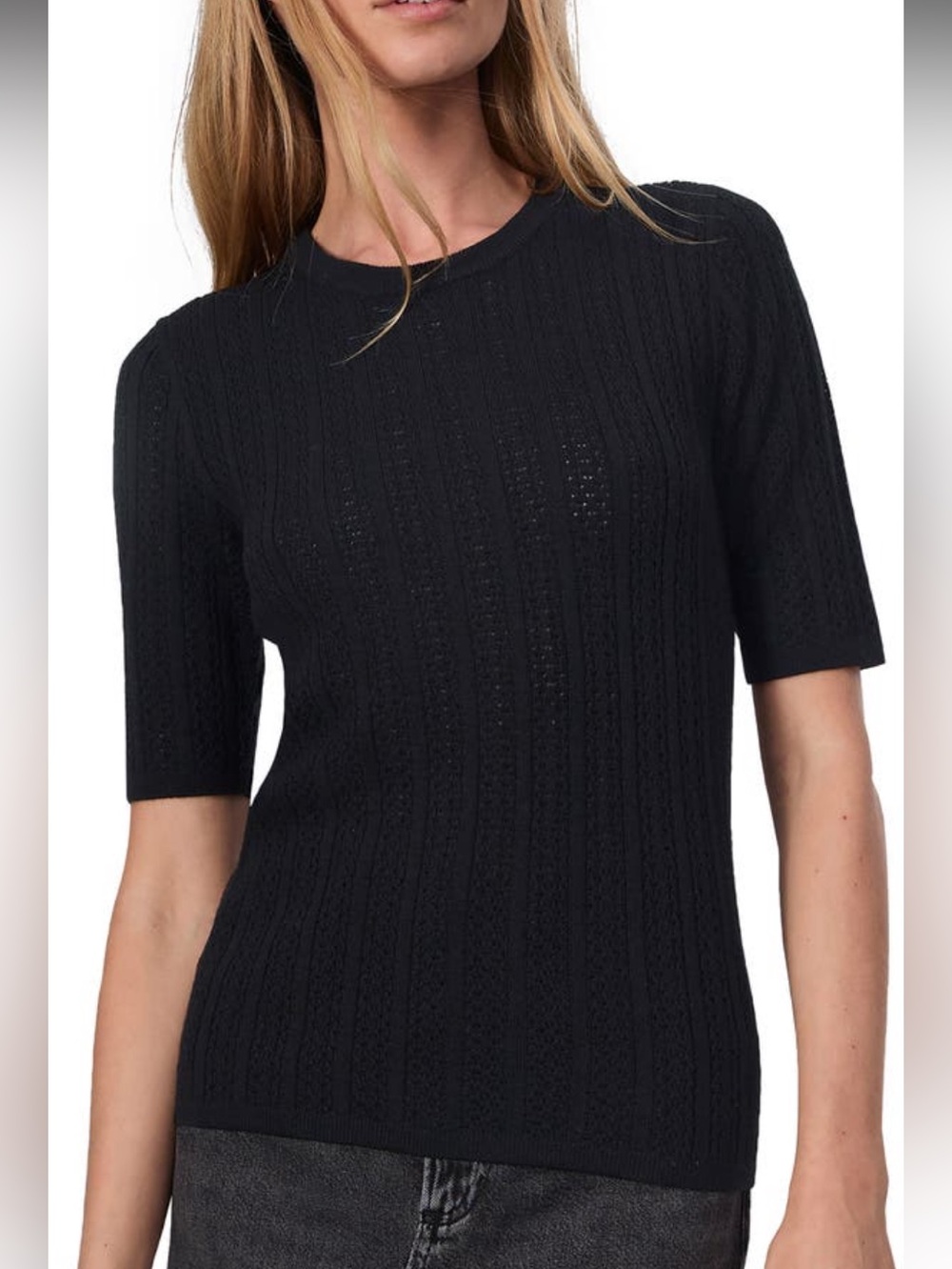 NWT $198 Rag & Bone Black Tina Short Sleeve Cable-Knit Sweater Wool Size XXS - Picture 3 of 15